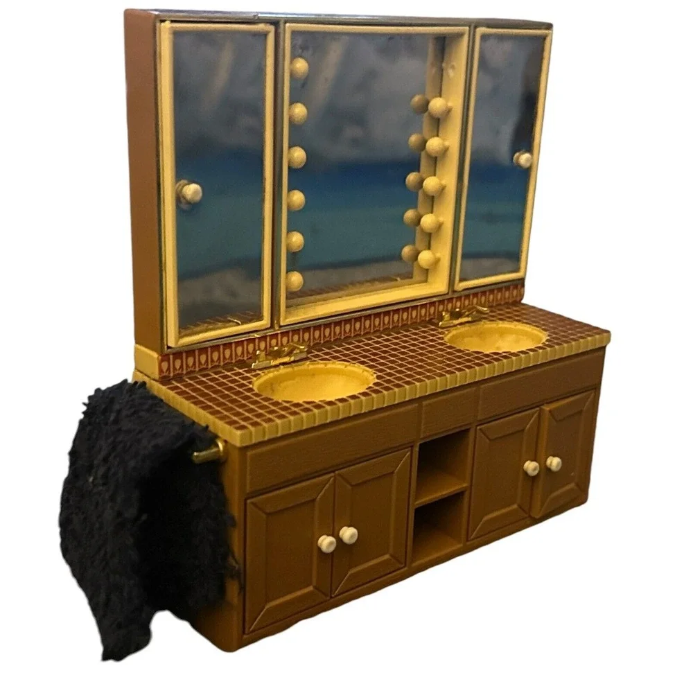Vintage Tomy‎ Dollhouse Furniture Bathroom Sinks Vanity Mirror Retro Japan